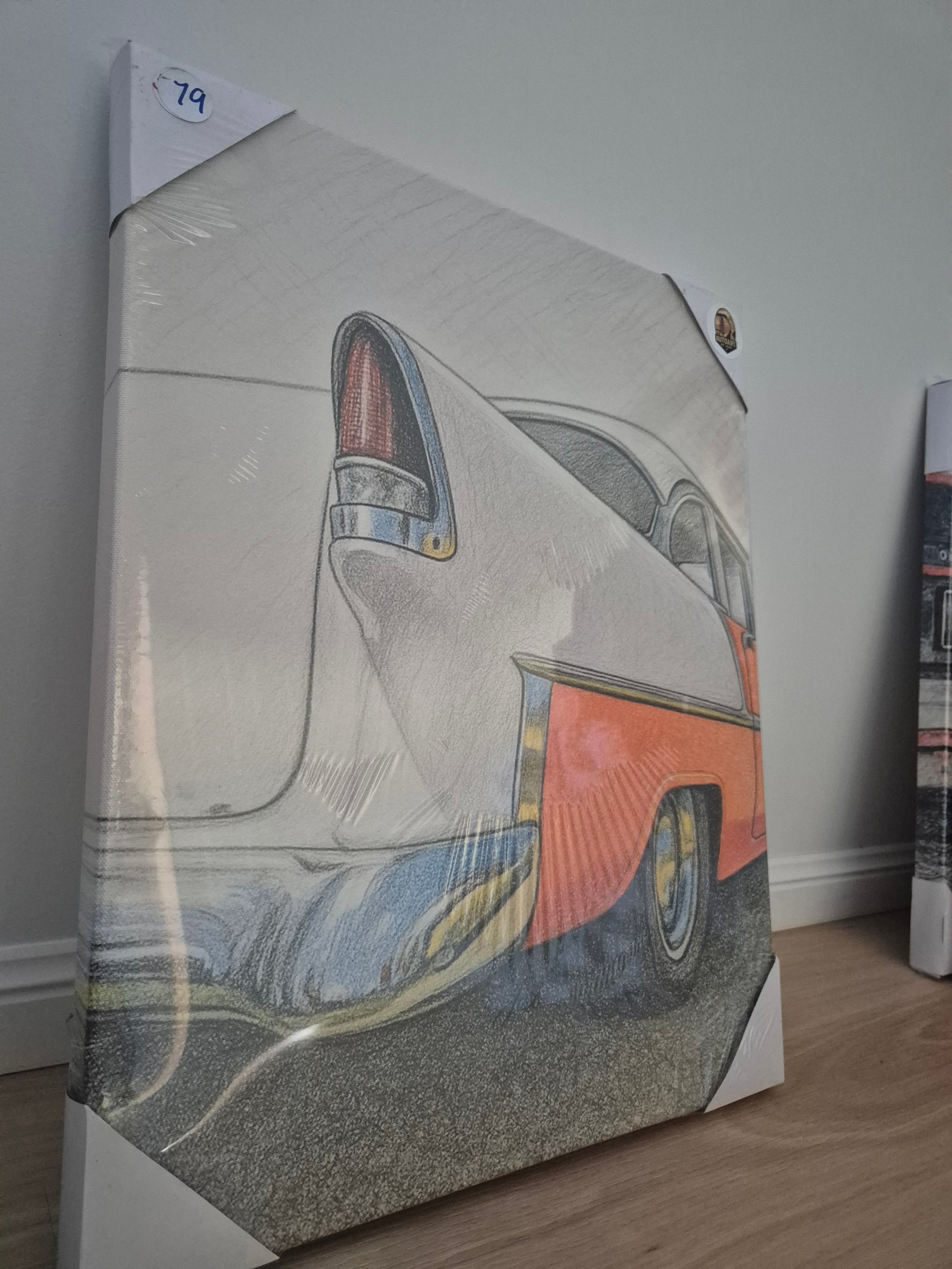 Orange 1955 Chevy sedan canvas print 40x50cm