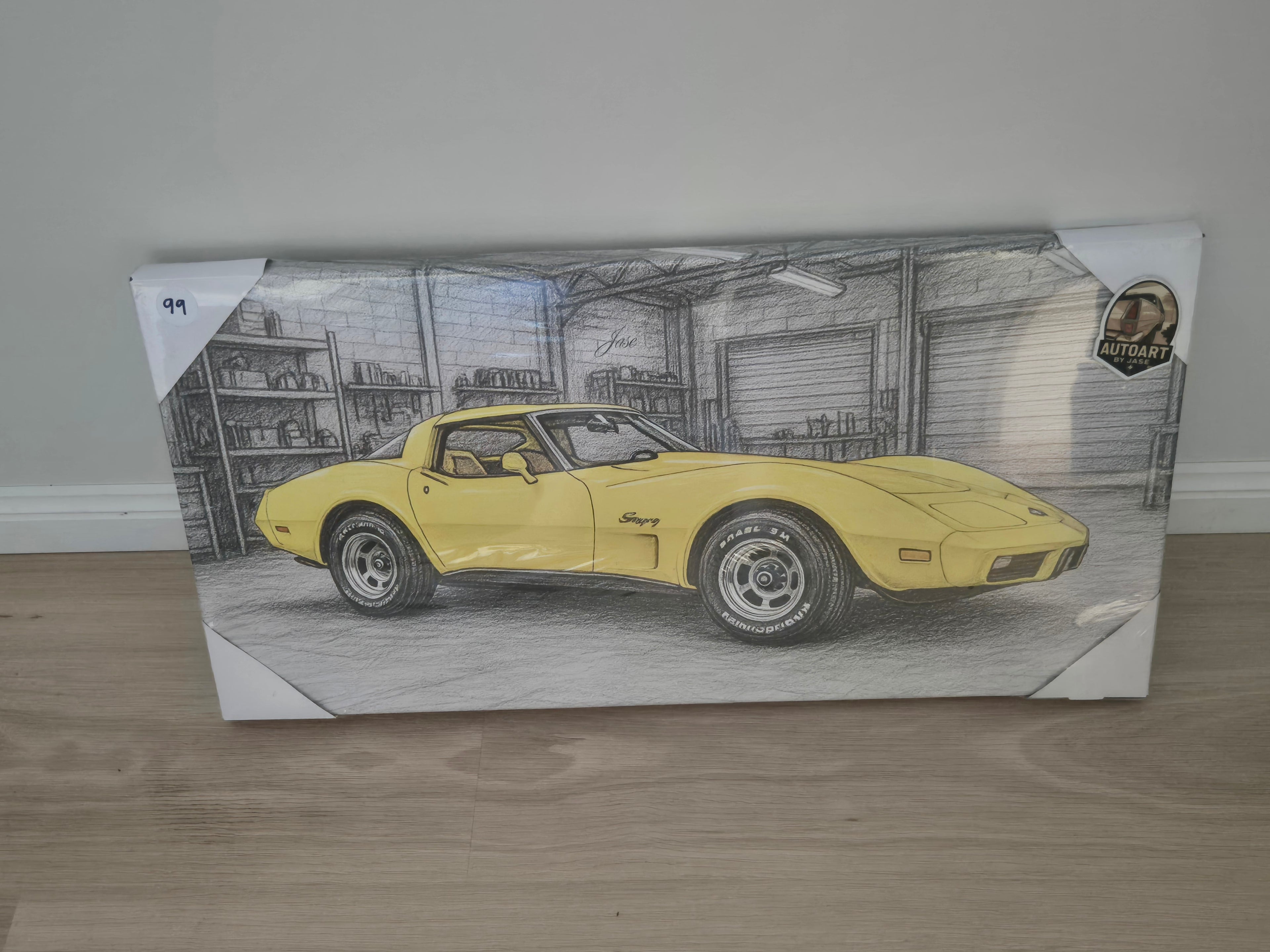 Yellow corvette stingray canvas print 30x60cm