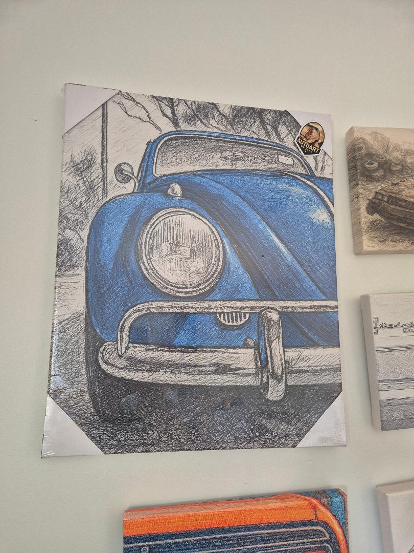 Blue volkswagon beetle canvas print 40x50cm
