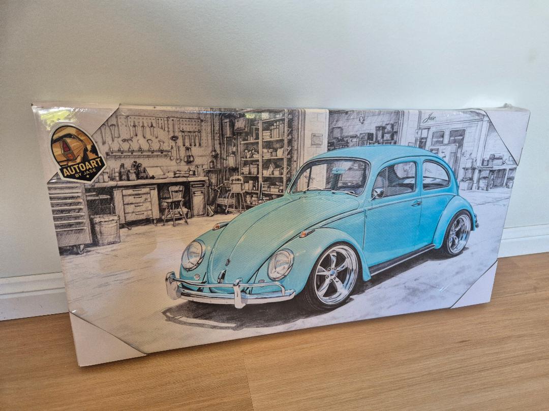 light blue VW Beetle print 30x60cm panoramic